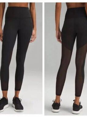 LULULEMON Wunder Train Mesh Panel High-Rise Tight 25" Womens 4 Black Pants